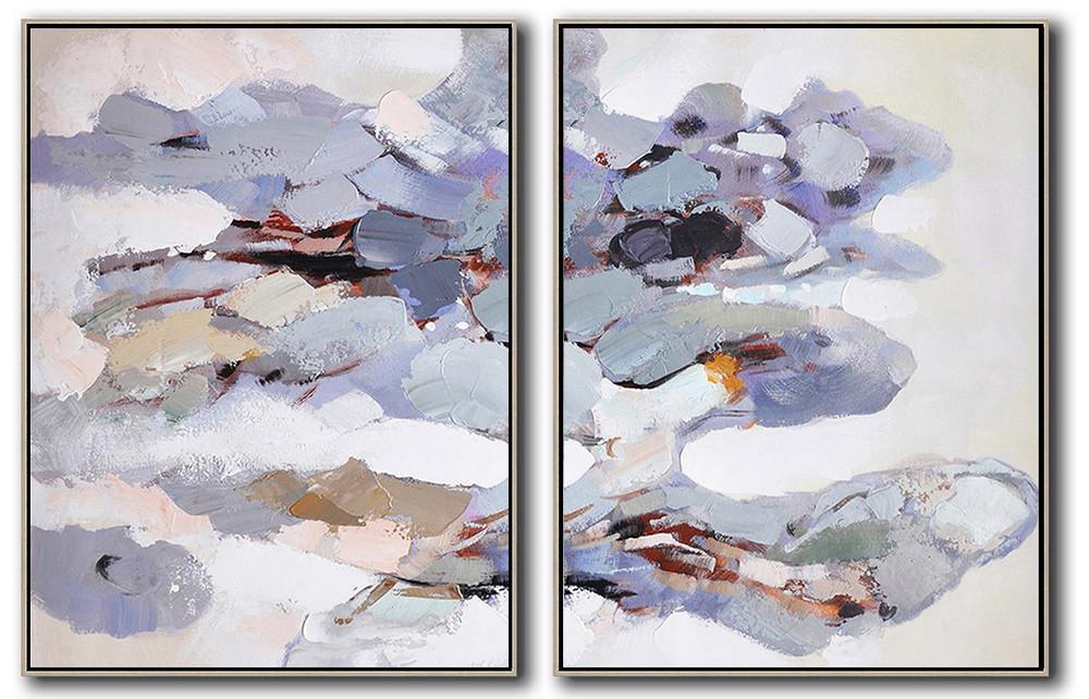 Hand-painted Set of 2 Abstract Painting on canvas, free shipping worldwide abstract canvas